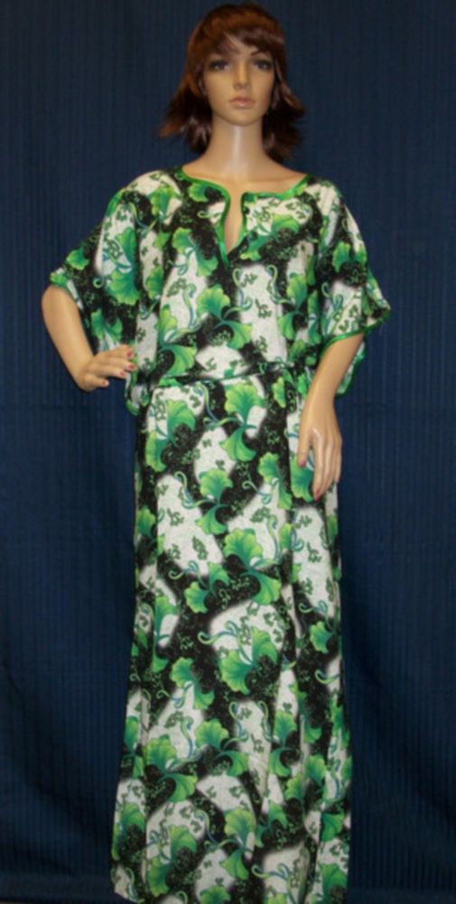 Green Linen Gown Maxi Kaftan Jalabiya 3X Sleep Wear 22540 DesiClik